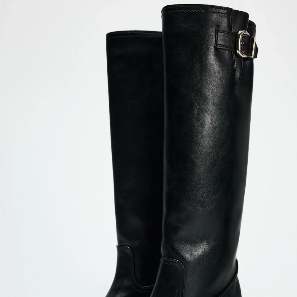 Zara BUCKLED KNEE HIGH riding BOOTS size US10 NWT - Picture 4 of 9